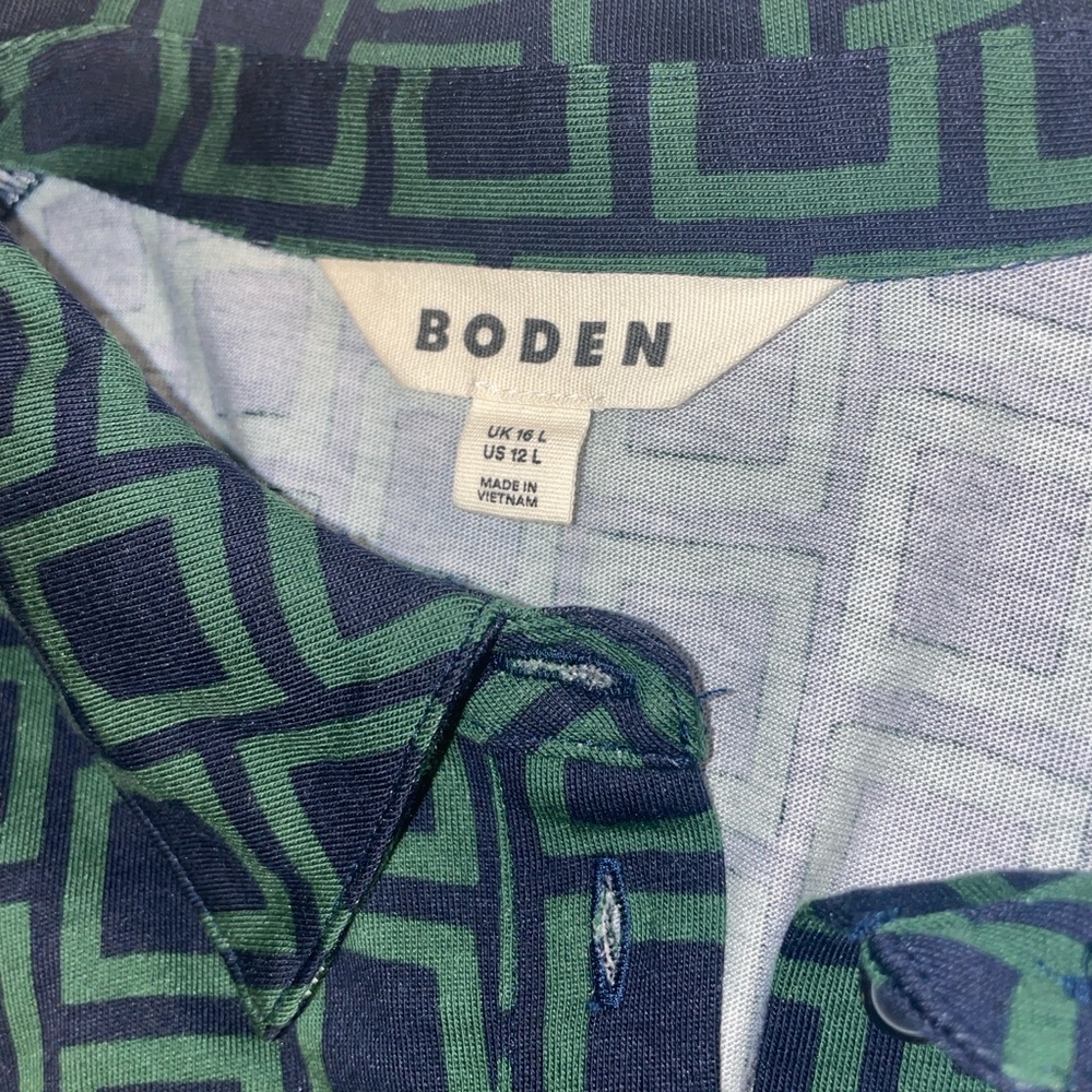Boden Orla Dark Green/ Navy Geometric Midi Shirt Dress 12 L - Picture 4 of 9